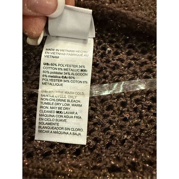 Chico's Pullover Sweater Shimmer Metalic Espresso Shoulder Detail Size 1 US Med - Picture 10 of 11